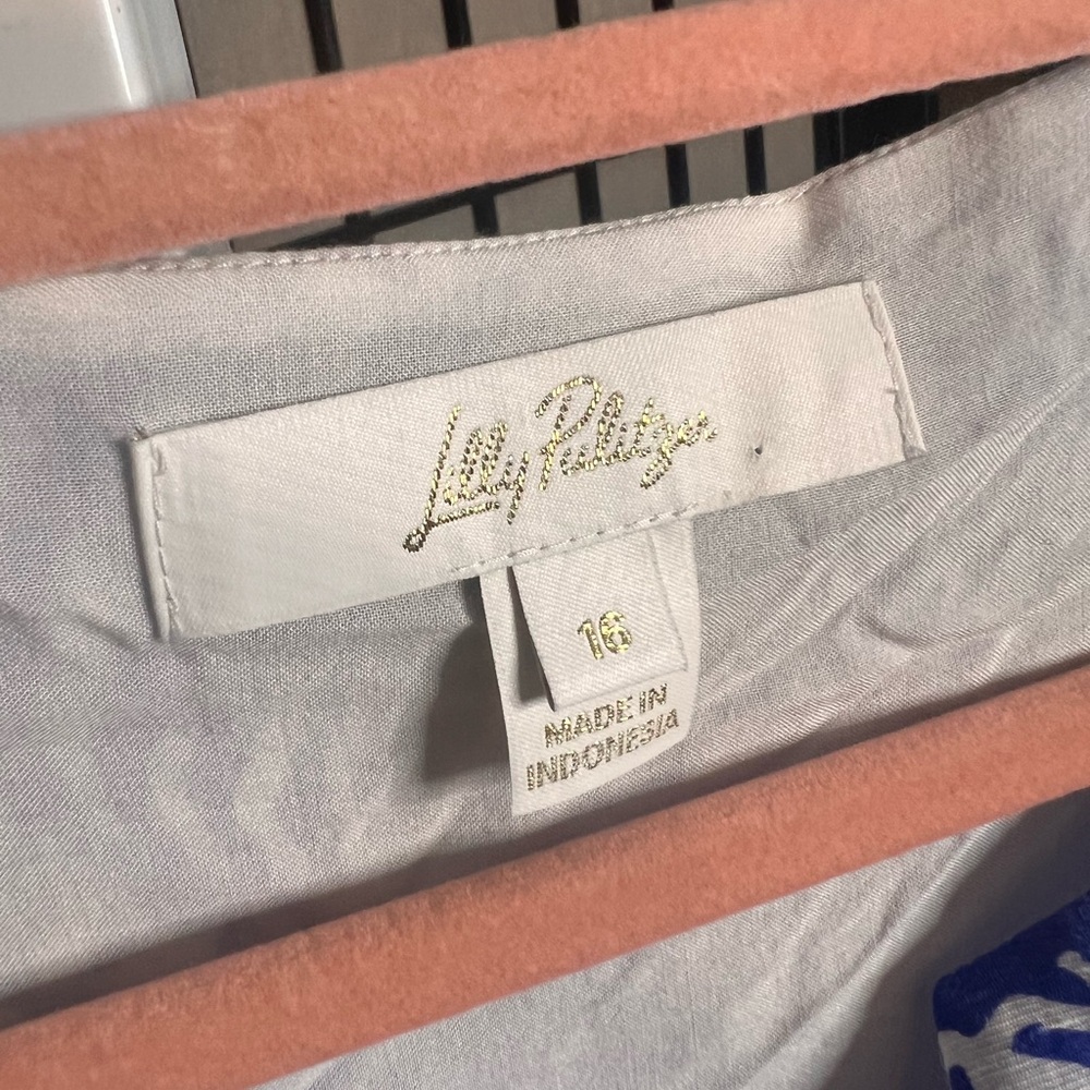 Lilly Pulitzer LAURELIE top MARTINIQUE BLUE white sz 16 - Picture 3 of 5